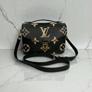 Louis Vuitton Pochette Métis Bicolor Handbag Black Beige Empreinte Leather Red